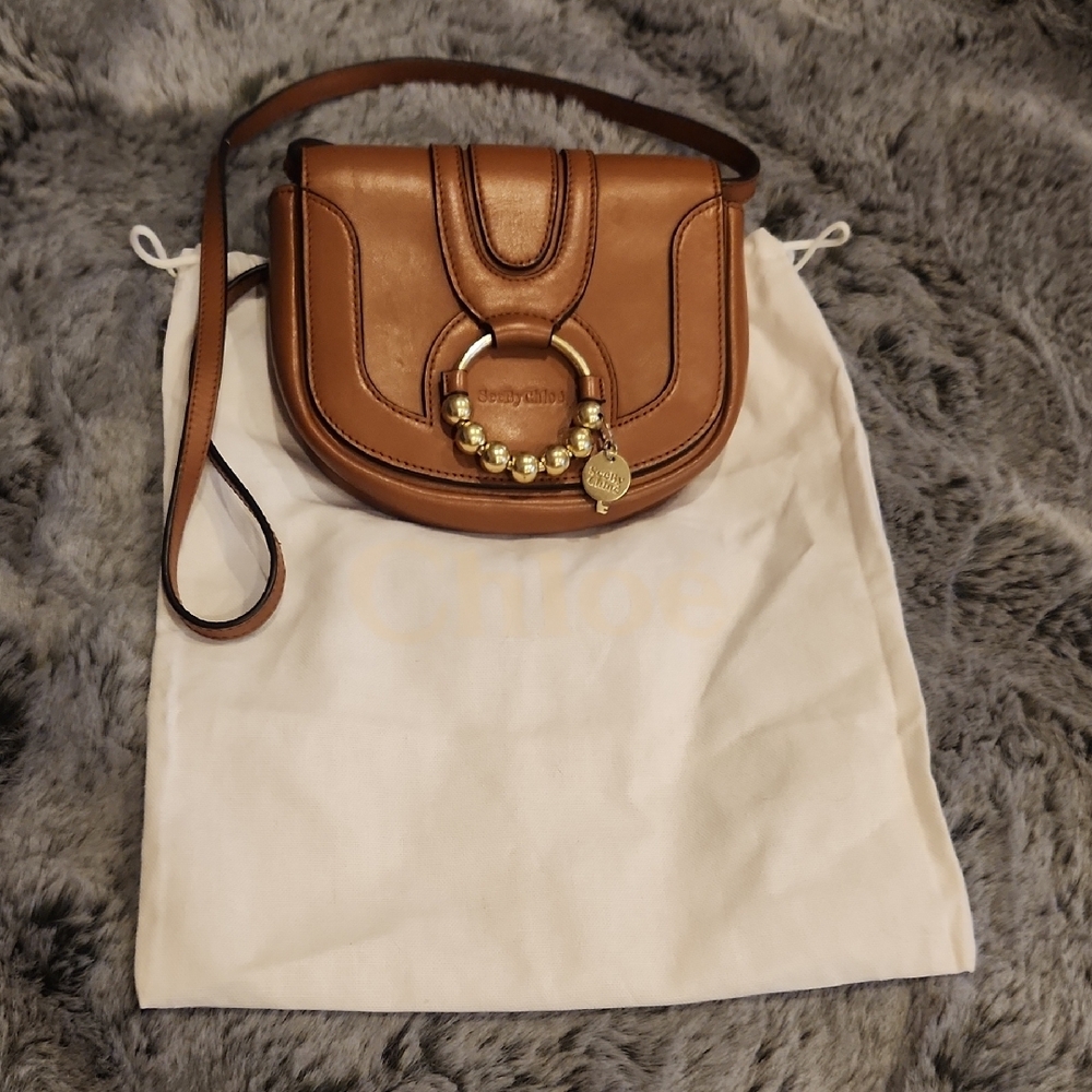 Small See By Chloe Tan Leather Crossbody with Gold Ring Charm - Picture 9 of 10